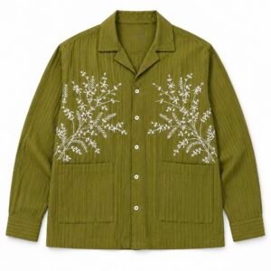 OLIVE BOTANICAL EMBROIDERED SHIRT