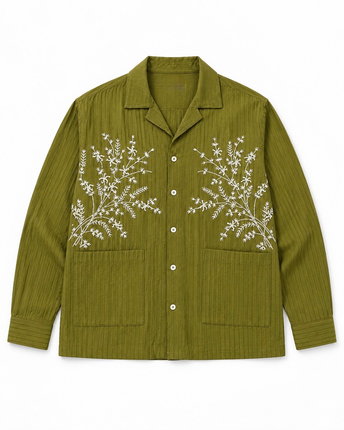 OLIVE BOTANICAL EMBROIDERED SHIRT