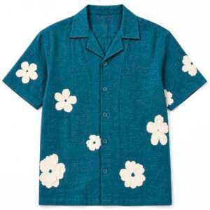 TEAL BLOOM EMBROIDERED SHIRT