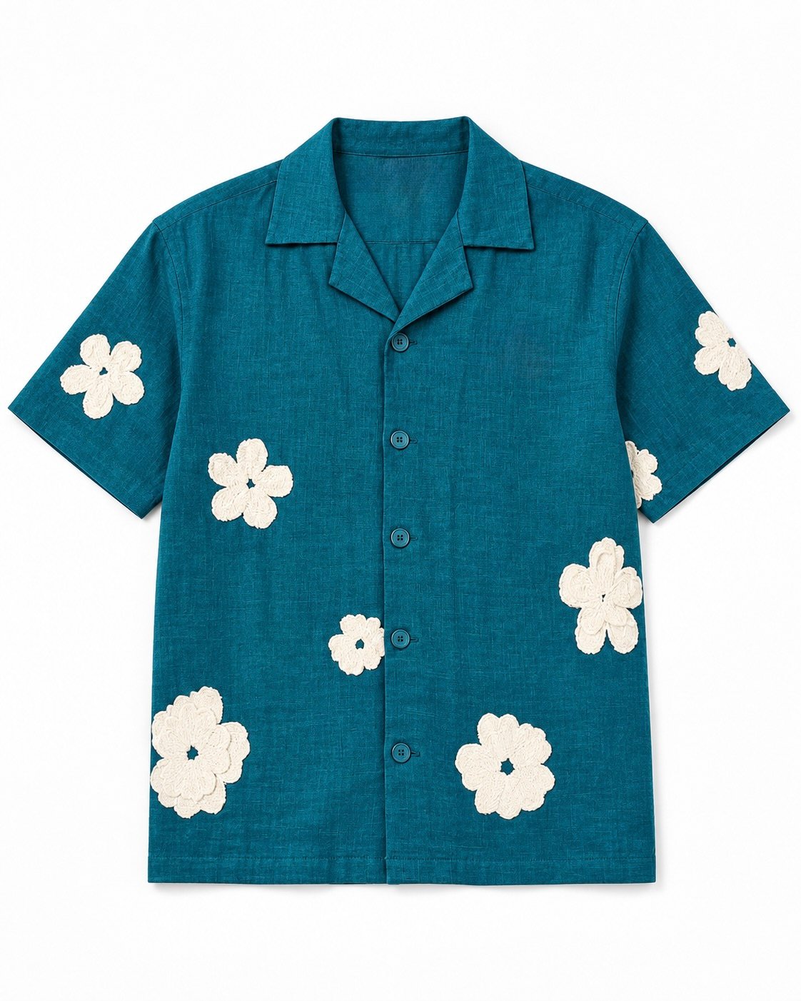 TEAL BLOOM EMBROIDERED SHIRT